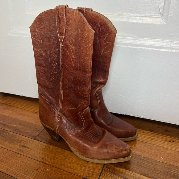 Leather Western Cowgirl Cowboy Boots Made in Brazil Colorful Stitching Pattern - Picture 2 of 9